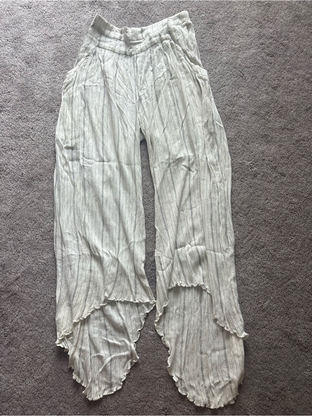 Free People Light Cream Textured Wide-Leg Pants
